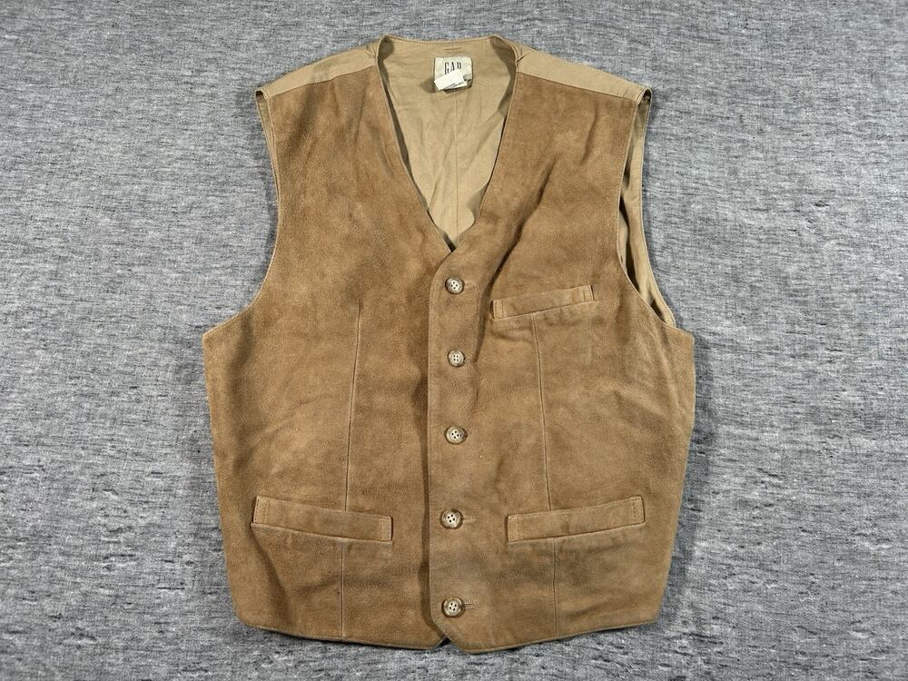 Gap Leather Suede Vest Mens Large Beige Cowboy Indie Hipster Western Rancher